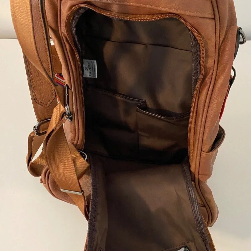 FADEON Backpack Tablet Bag Purse Brown PU Leather Removable Shoulder Strap